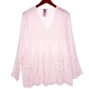 JOHNNY WAS Ivory Eyelet Lace Button Front Shirt Size Small